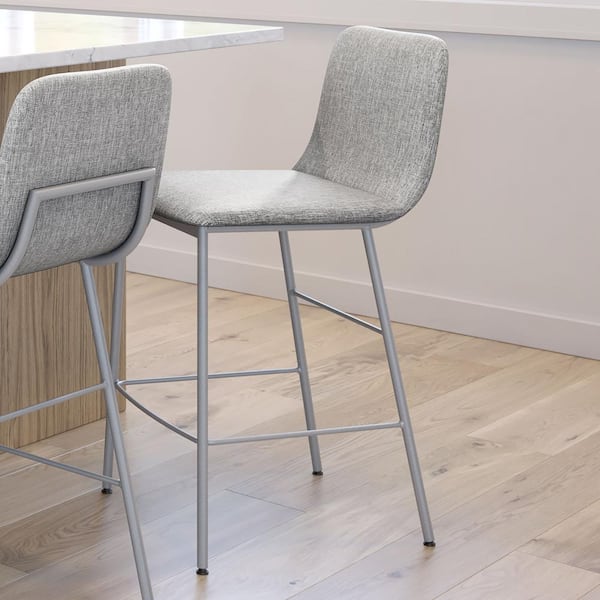 Amisco Outback 26 in. Grey, White Polyester / Silver Grey Metal Counter Stool