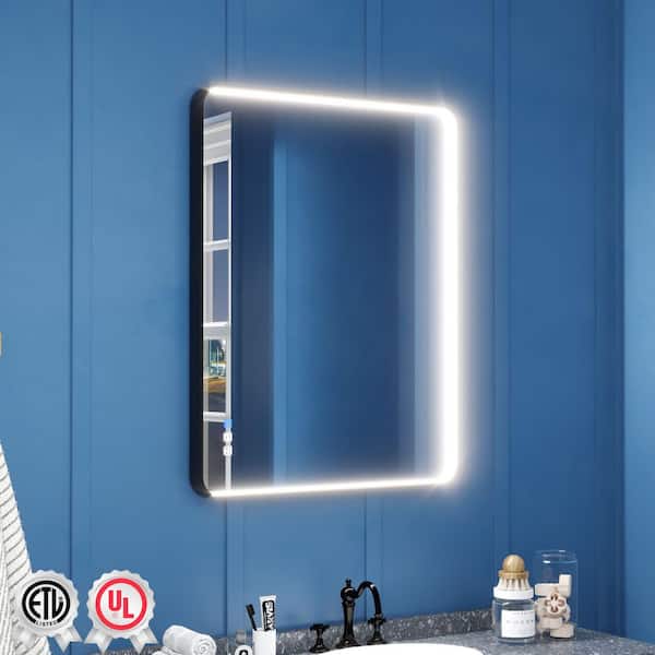 waterpar Frame Light 36 in. W x 28 in. H Rectangular Aluminum Framed Anti-Fog LED Wall Bathroom Vanity Mirror in Black
