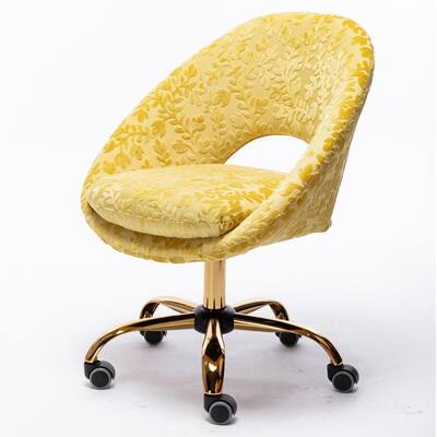 Yellow Upholstered Swivel Office Chair with Non-Adjustable Arms