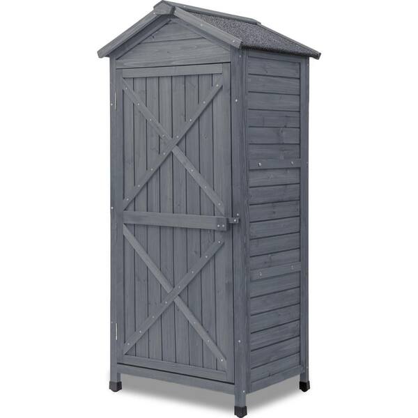 Afoxsos 2.1 ft. W x 1.5 ft. D Outdoor Wooden Storage Sheds Fir Wood Lockers with Workstation in Gray (3.15 sq. ft.)