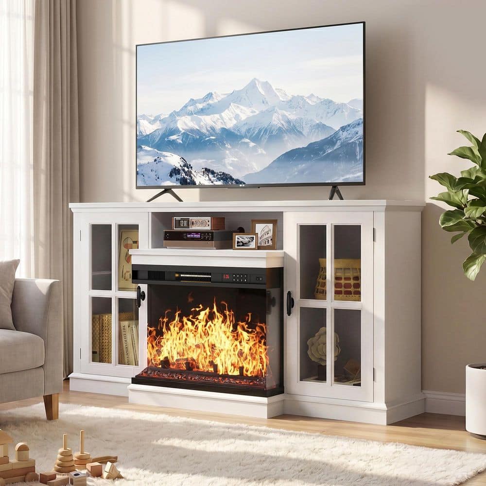 59 in. White Electric Fireplace TV Stand Fits TVs up To 65 in. With LED Entertainment Center with Storage and Glass Door price history on PriceWatchPro