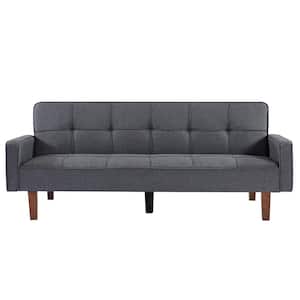 75 in. W Gray Mid Century Modern Convertible Linen Upholstered Recliner Sleeper Sofa Bed