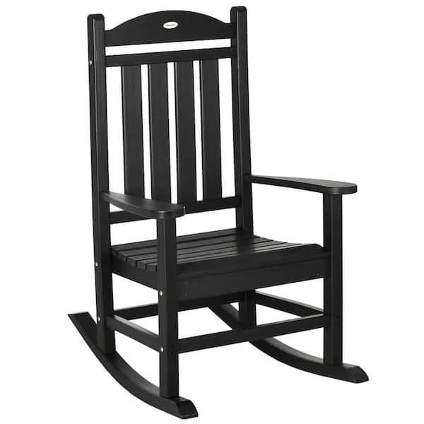 Sudzendf Black Plastic Outdoor Rocking Chair, All Weather-Resistant HDPE Rocking Patio Chairs with Rustic High Back and Armrests