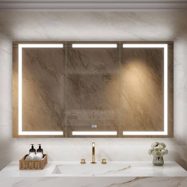 60 in. W x 36 in. H Rectangular Aluminum LED Recessed or Surface Mount Medicine Cabinet with Mirror, Adjustable Shelves