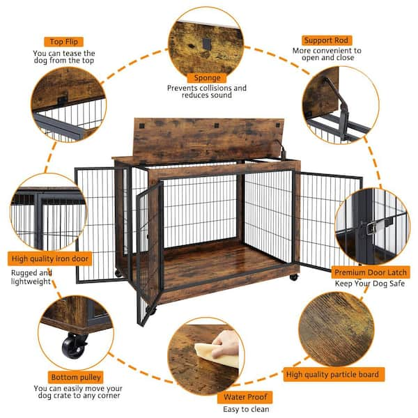 Miscool Dog Crate Furniture Dog Kennel Equipped Flip up Top