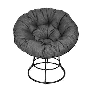 Papasan Chair with Brown Wicker Metal Frame and Black Cushions Outdoor Lounge Chair