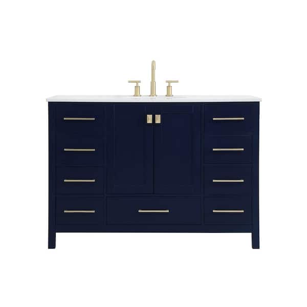 Unbranded Simply Living 48 in. W x 22 in. D x 34 in. H Bath Vanity in Blue with Calacatta White Engineered Marble Top