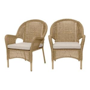 Rosemont Light Brown Steel Wicker Outdoor Patio Lounge Chair with Putty Tan Cushion (2-Pack)