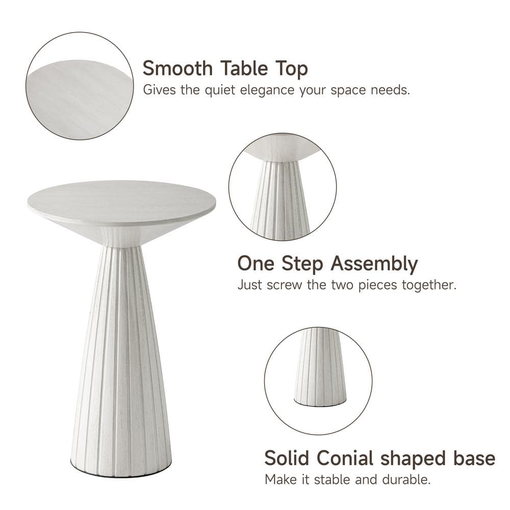 White Wood Pedestal Round End Table for Small Spaces