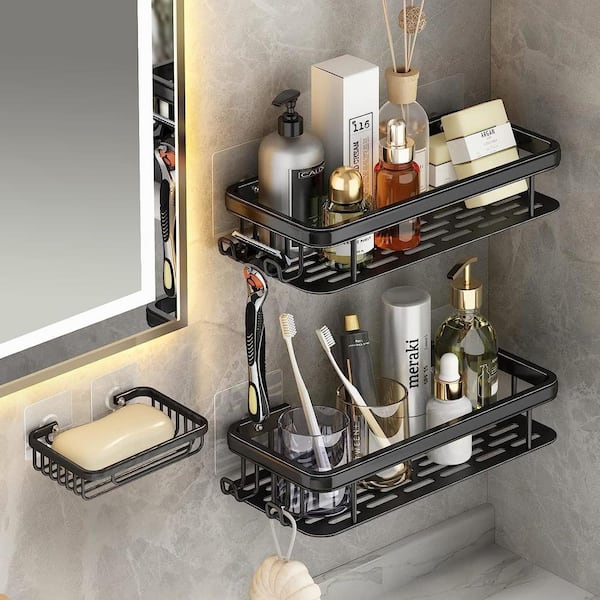 Aoibox 2 Pcs 4.7 in. W x 1.8 in. H x 12.8 in. D Steel Rectangular Shower  Bath Shelf in Gray with Towel Bar and Removable Hooks HDSA17BA014 - The  Home Depot