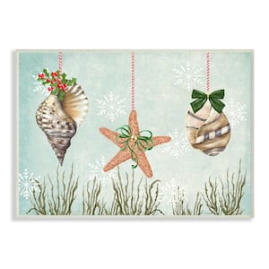10 in. x 15 in. "Coastal Nautical Holiday Sea Shell Ornaments And Snowflakes" by Artist Jade Reynolds Wood Wall Art