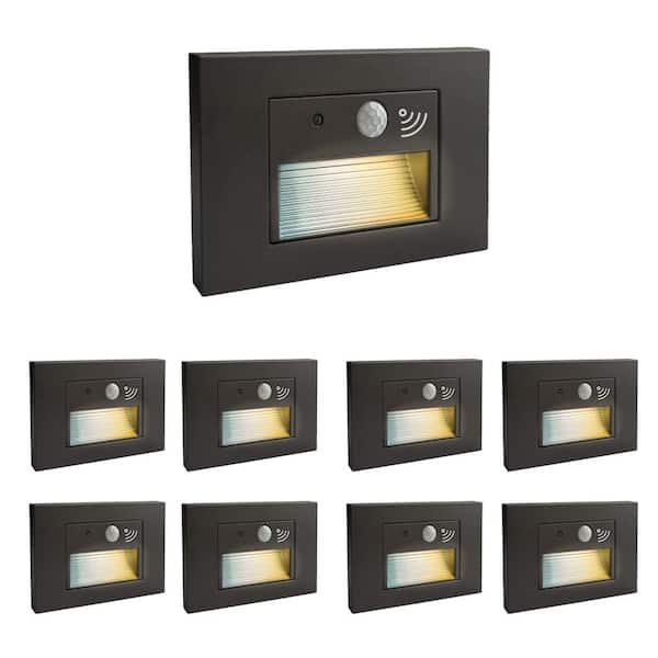 8-PACK 50 Lumens120V Hardwired Bronze Motion Sensing Integrated LED Indoor/Outdoor Stair Light With 3CCT Selectable