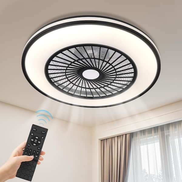 Ltemziiy 22 in. Indoor Black Ceiling Fan with Lights Remote Control, Dimmable Low Profile Flush Mount Ceiling Fans 6-Speed