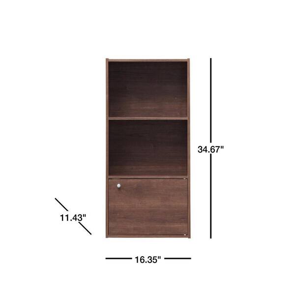 Iris 34 67 In Brown Faux Wood 3 Shelf, 34 5 In Dark Brown Faux Wood 3 Shelf Standard Bookcase With Cubes