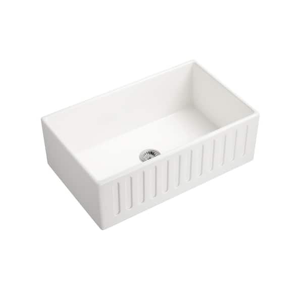Unbranded White Ceramics 30 in. x 18 in. Single Bowl Farmhouse Apron Undermount Kitchen Sink with Strainer