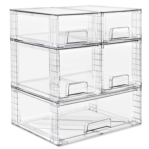 Sorbus Set of 5 Stackable Clear Plastic Pull-Out Drawer Organizer Bins - For multipurpose storage solution