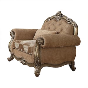 Ragenardus Fabric and Vintage Oak Nailhead Trim Arm Chair