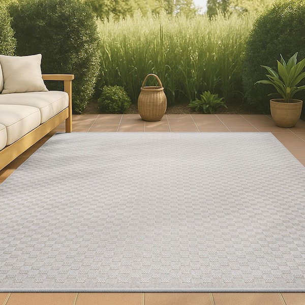 JONATHAN Y Finn High-Low Modern Minimalist Checkered Monotone Ivory/Cream 3 ft. x 5 ft. Indoor/Outdoor Area Rug