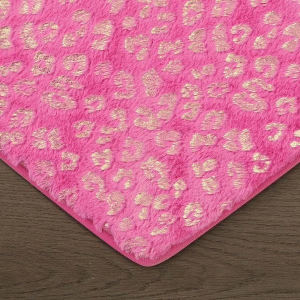 Metallic Leopard 3 ft. x 3 ft. Black Animal Print Heart Area Rug