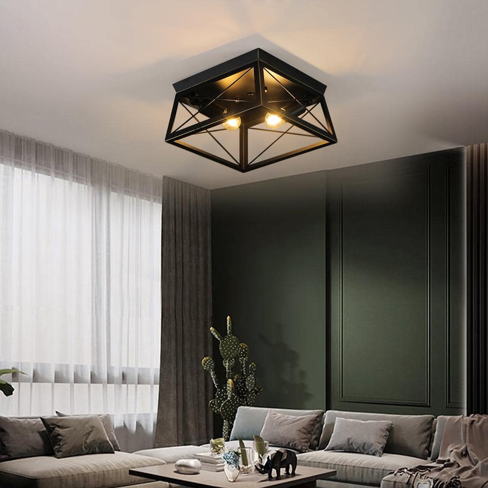 Briarwood Textured Black Farmhouse Flush Mount Ceiling Light 12"