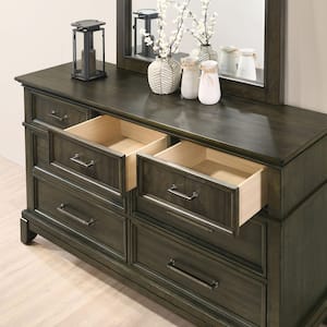 Emery Point 7-Drawer Gray Dresser with Mirror (75.63 in. H X 63 in. W X 17.75 in. D)