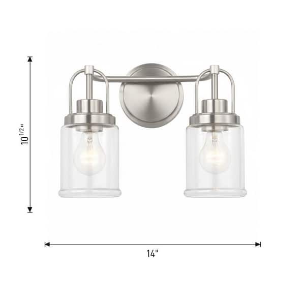 Generation Lighting - Studio Anders Medium 14 in. 2-Light Brushed Nickel Bathroom Bedroom Wall Vanity Light with Clear Glass Shades