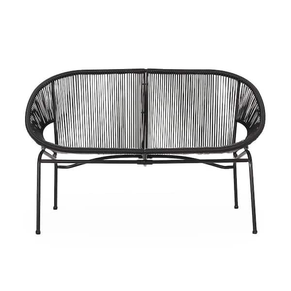 Tunearary 42 in. L Black Rattan Hammock Outdoor Weave Loveseat Bench