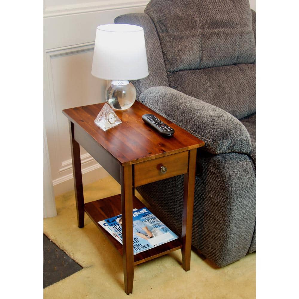 Mahogany Acacia Wood End Table with Drawer and Shelf