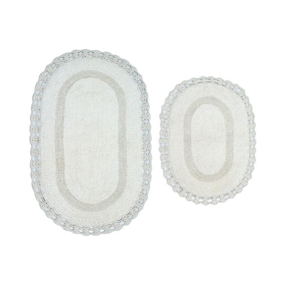 HOME WEAVERS INC Hampton Crochet Reversible 100% Cotton Bath Rug Set, 2-Piece Set(S+M), Ivory