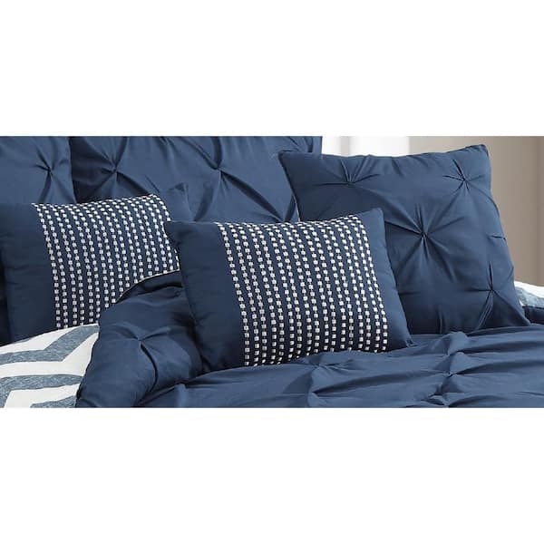 Navy Queen Details about   Avondale Manor 7-Piece Ella Pinch Pleat Comforter Set 