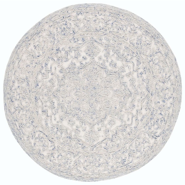 SAFAVIEH Martha Stewart Ivory/Blue 6 ft. x 6 ft. Persian Border Round Area Rug