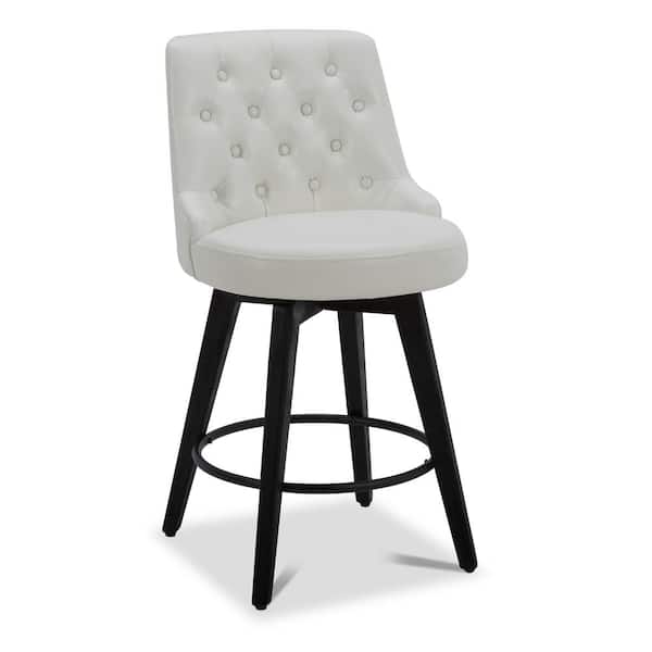 Spruce & Spring Haynes 26 in. White High Back Wood Swivel Counter Stool with Faux Leather Seat