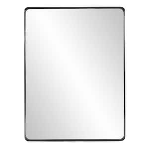 Medium Rectangle Brushed Black Stainless Steel Hooks Contemporary Mirror (40 in. H x 30 in. W)