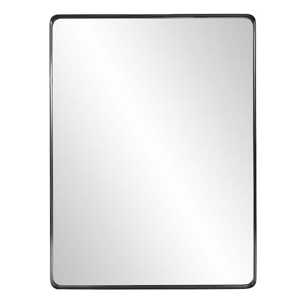 Marley Forrest Medium Rectangle Brushed Black Stainless Steel Hooks Contemporary Mirror (40 in. H x 30 in. W)