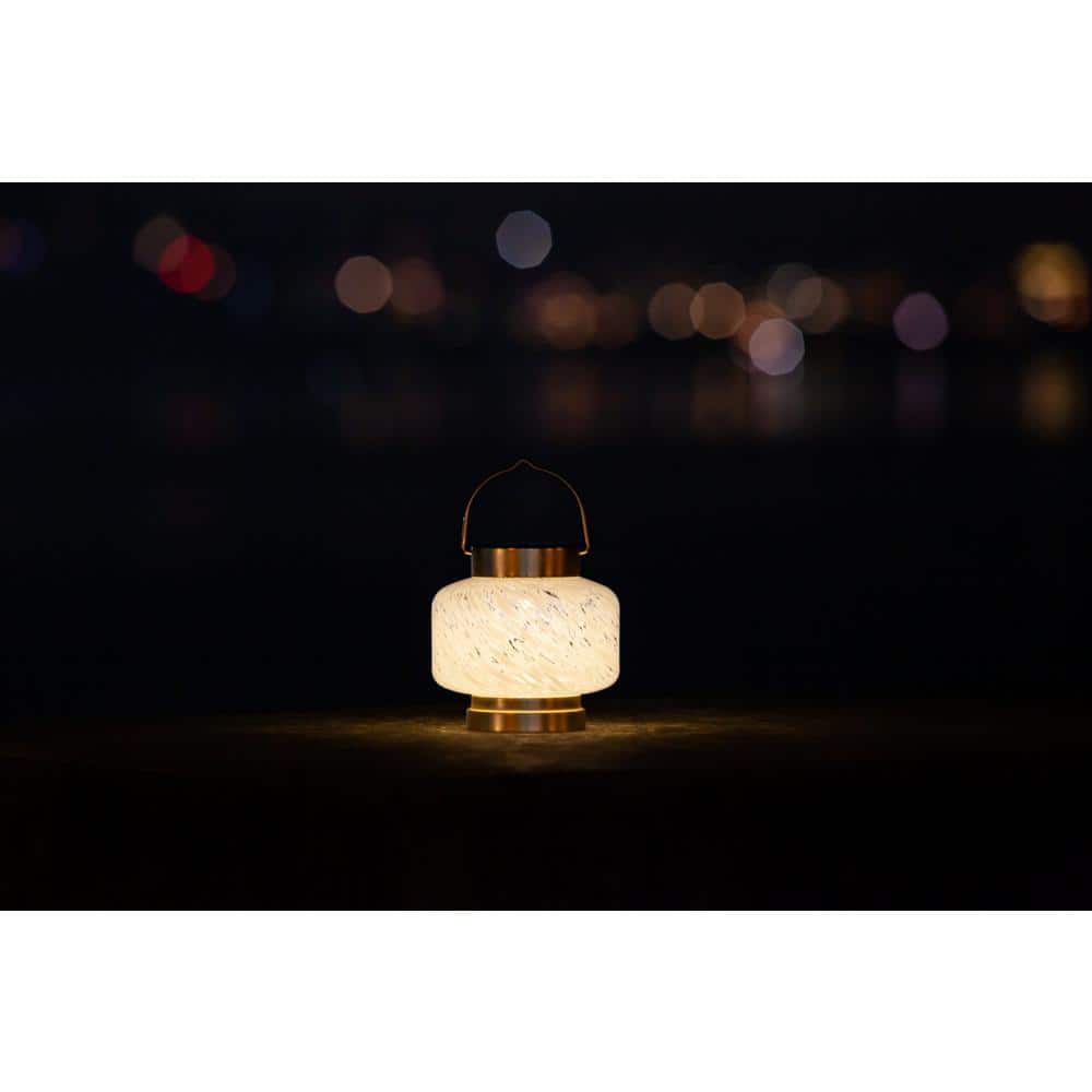 5.5'' White Glass Solar LED Outdoor Lantern