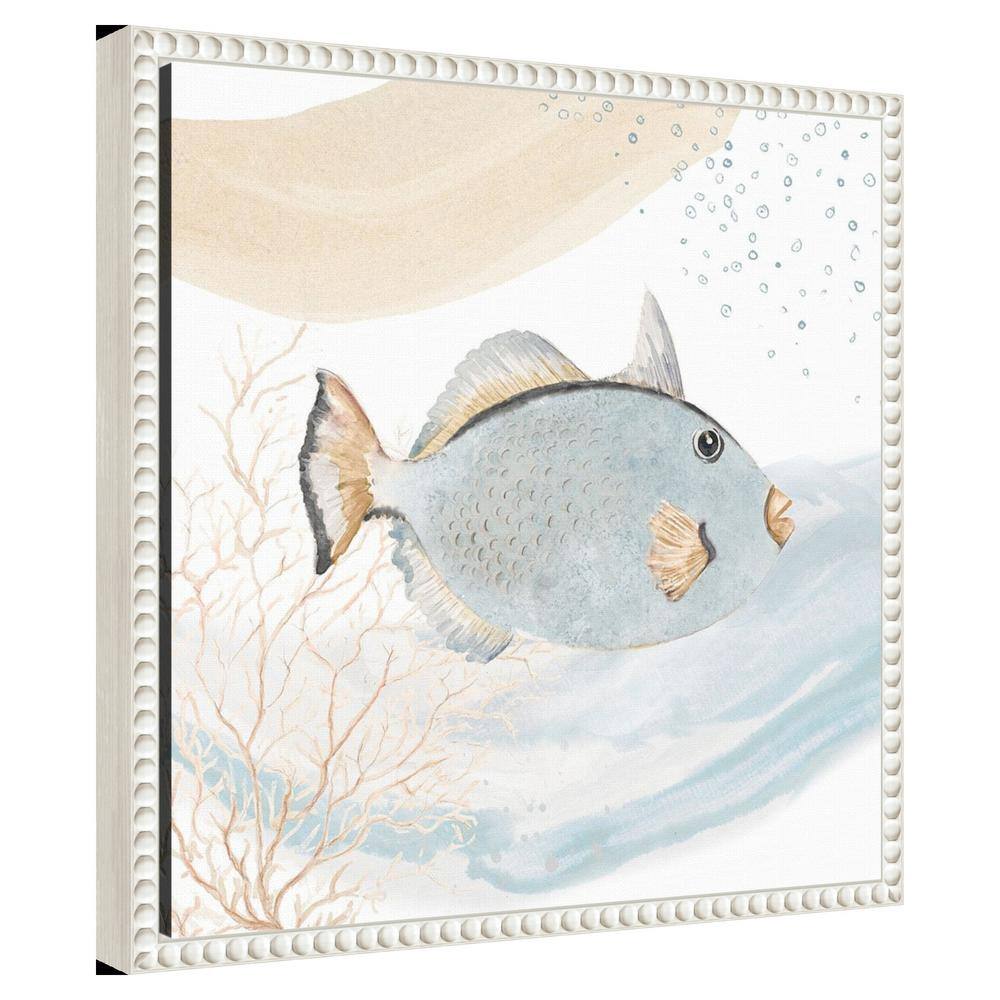Ocean Oasis Blue Fish Canvas Art with White Beaded Frame