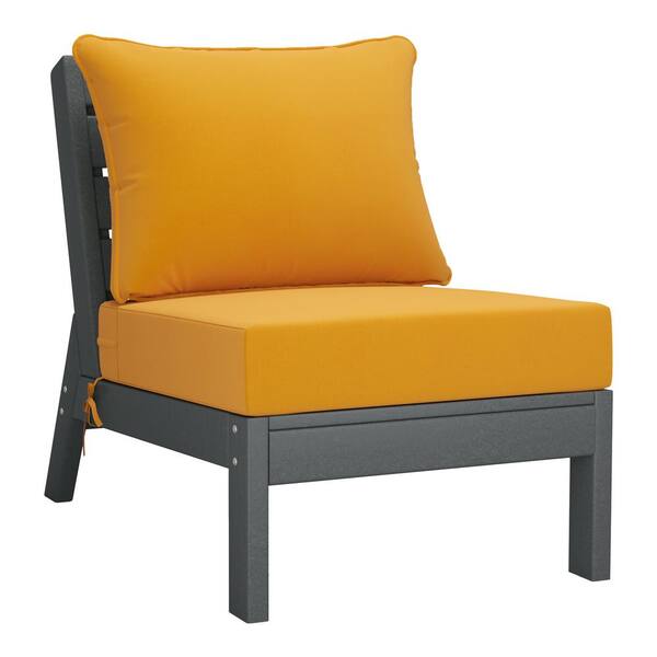 Westin Outdoor Birchwood Outdoor Patio Deep Seating HDPE Armless Lounge Chair in Grey with Yellow Cushions
