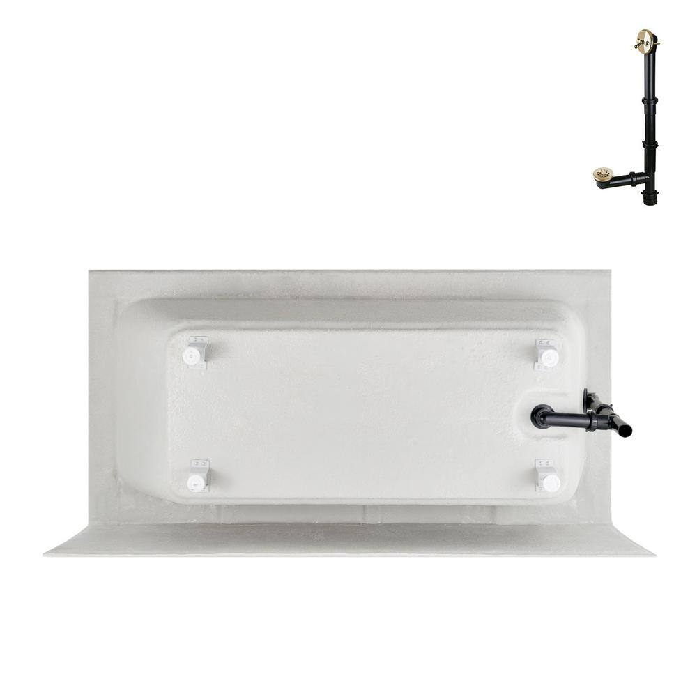 60-Inch Glossy White Acrylic Alcove Bathtub with Polished Brass Drain