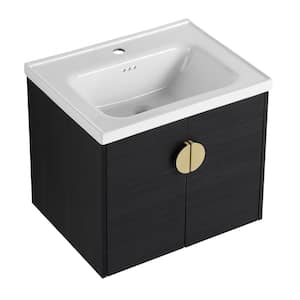 23.8 in. W x 18.5 in. D x 20.7 in. H Single Sink Bath Vanity in Black with White Ceramic Sink Top