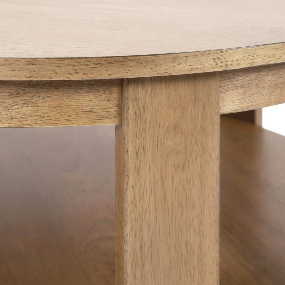 Natural Brown Round Wood and Metal Coffee Table with Storage
