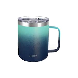 Vacuum 12 oz. Green and Navy Multi-Colored Insulated Stainless Steel Coffee Mug with Spill Proof