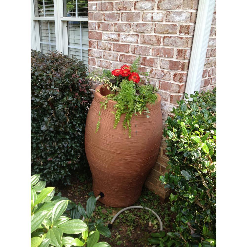 Terracotta 50 Gallon Plastic Rain Barrel with Planter