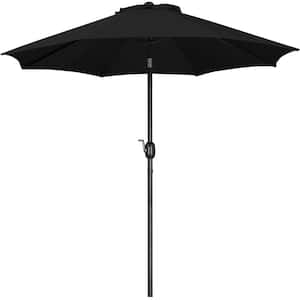 9 ft. 8 Ribs Market Umbrella with Push Button Tilt and Crank Outdoor Patio Umbrella in Black
