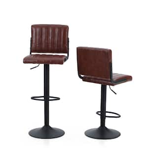 44.4 in. Brown Bar Stool Adjustable Height Swivel Seat with Backrest(Set of 2)