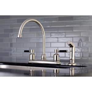 Modern 2-Handle High Arc Standard Kitchen Faucet with Side Sprayer in Brushed Nickel