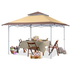 13 ft. x 13 ft. Khaki Pop-Up Canopy Tent Outdoor Gazebo Double Roof with Eaves