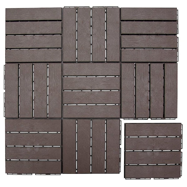 Kahomvis 1 ft. x 1 ft. Quick Deck Outdoor Waterproof Flooring All Weather Composite Deck Tile in Dark Gray (27 sq. ft. Per Box)