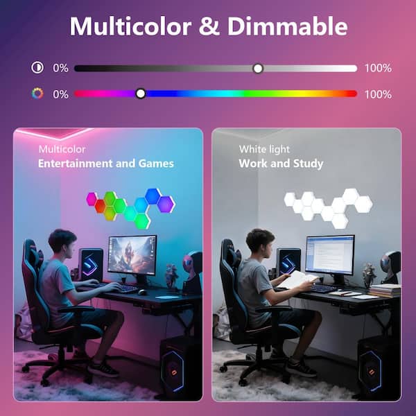 Sunpez 10-Pack Hexagon Lights LED Wall Panels, RGB Gaming Lights