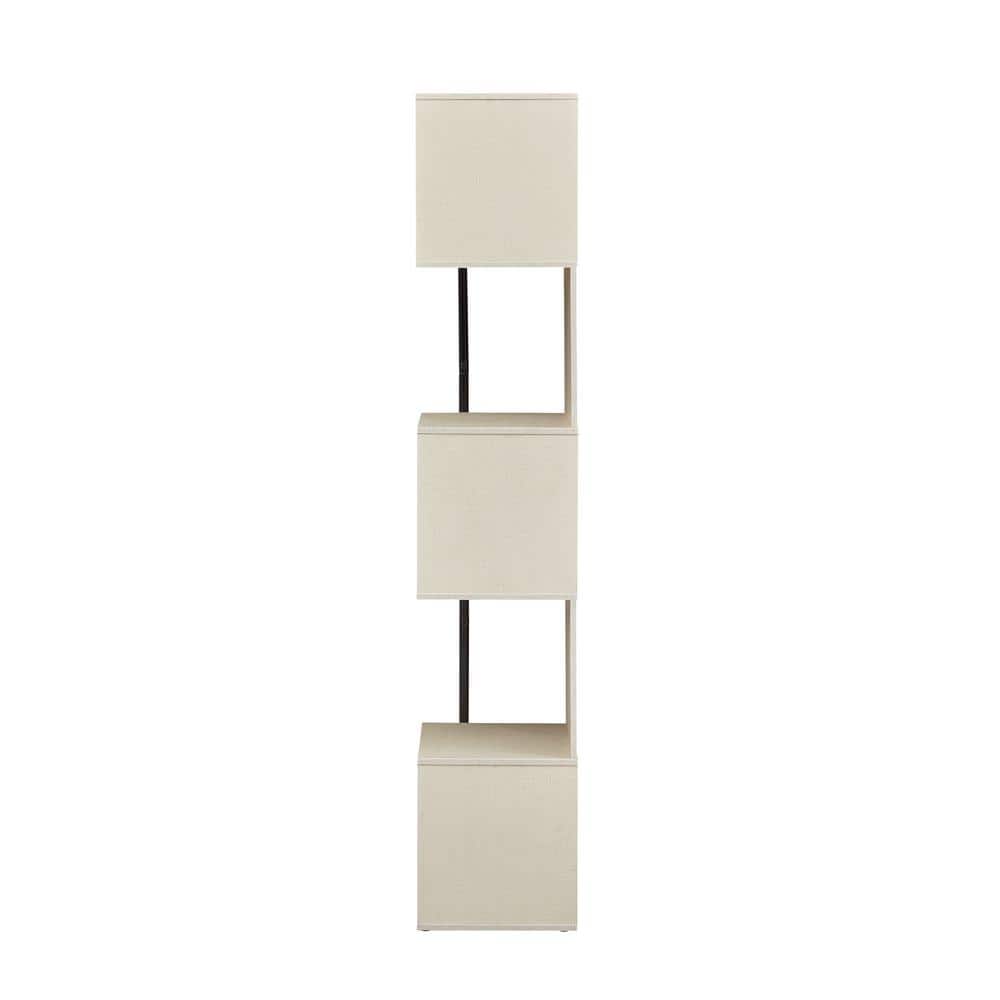 Cream Weave 5-Shelf Corner Bookcase with Black Metal Support