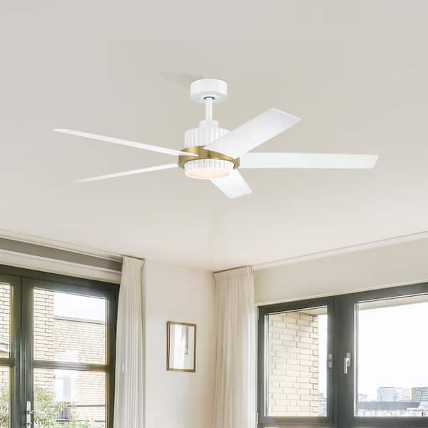 Designers Fountain Cassique 52 in. Integrated LED Indoor/Outdoor Matte White Selectable CCT Ceiling Fan with Light, Remote Control